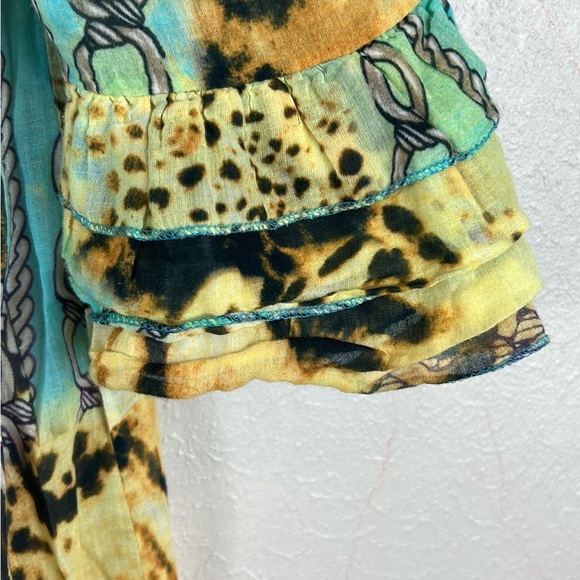 Shana K L Tunic Blouse Woman’s Multicolored Button Down Loose Fitting Ruffled sl - Picture 5 of 8